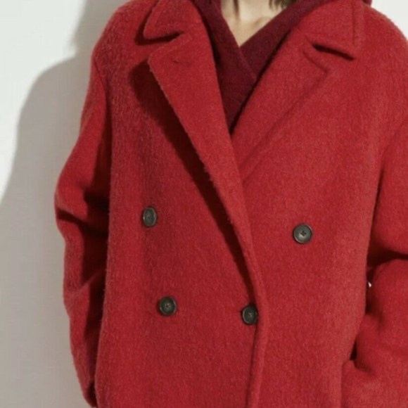 VINCE Double Breasted ALPACA-WOOL Long Coat, Red, Medium - Picture 4 of 6
